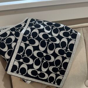Coach Black and Silver Logo Jacquard Scarf